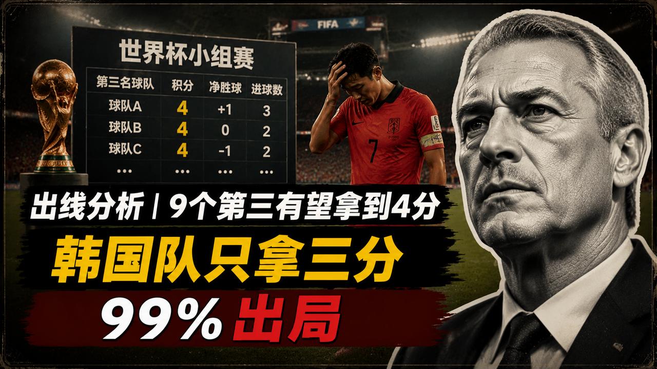 出线分析丨9个第三有望拿到4分，韩国队只拿三分99%出局韩国队3分负净胜球还能