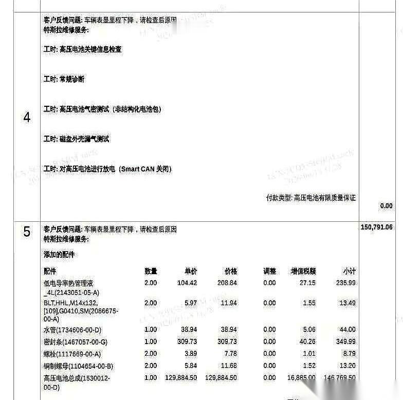 一台开了15万8千公里的ModelY在特斯拉4S店直接获赔了一整块新电池包。这款后驱版车子的质保上限