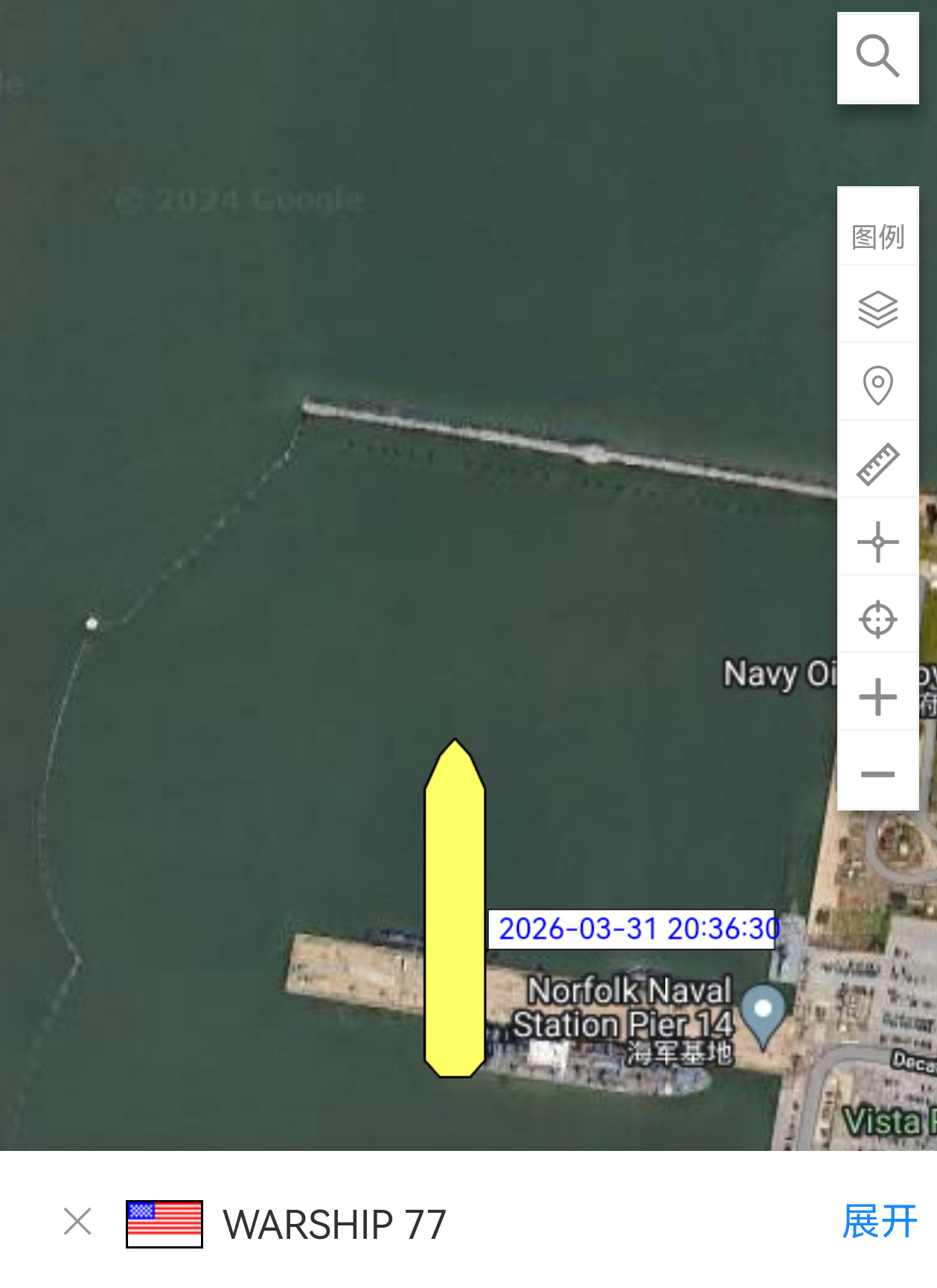 美国海军布什号航母(CVN-77)开启了AIS信号，即将离港部署。➤布什号在诺福