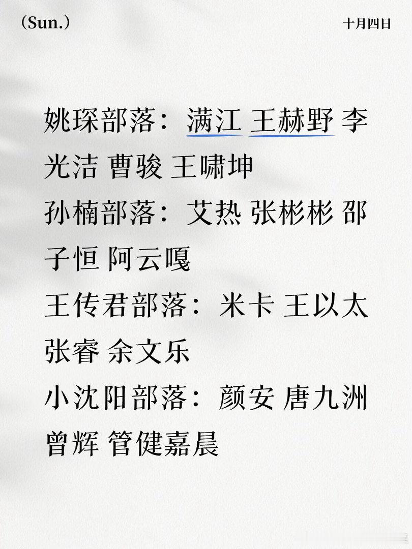披荆斩棘2026五公分组姚琛部落：满江王赫野李光洁曹骏王啸坤孙楠部落：艾