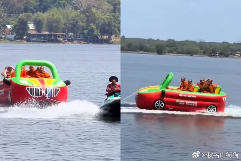 佛系度假？泰国5名僧侣海边乘香蕉船画面疯传官方回应海外新鲜事近日，泰国5名僧