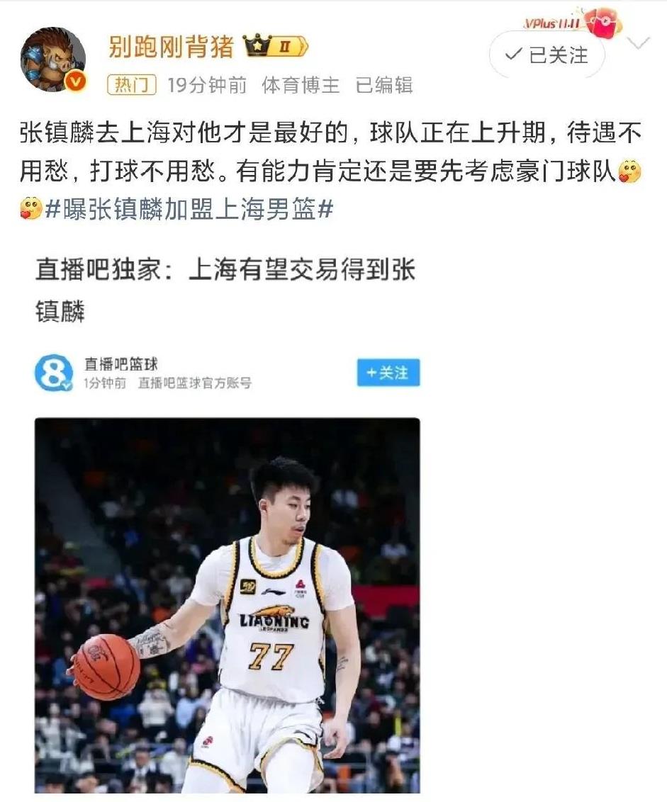 张镇麟去上海，上海也夺不了冠，但辽宁绝对与冠军无缘虽然张镇麟被交易去上海，开始