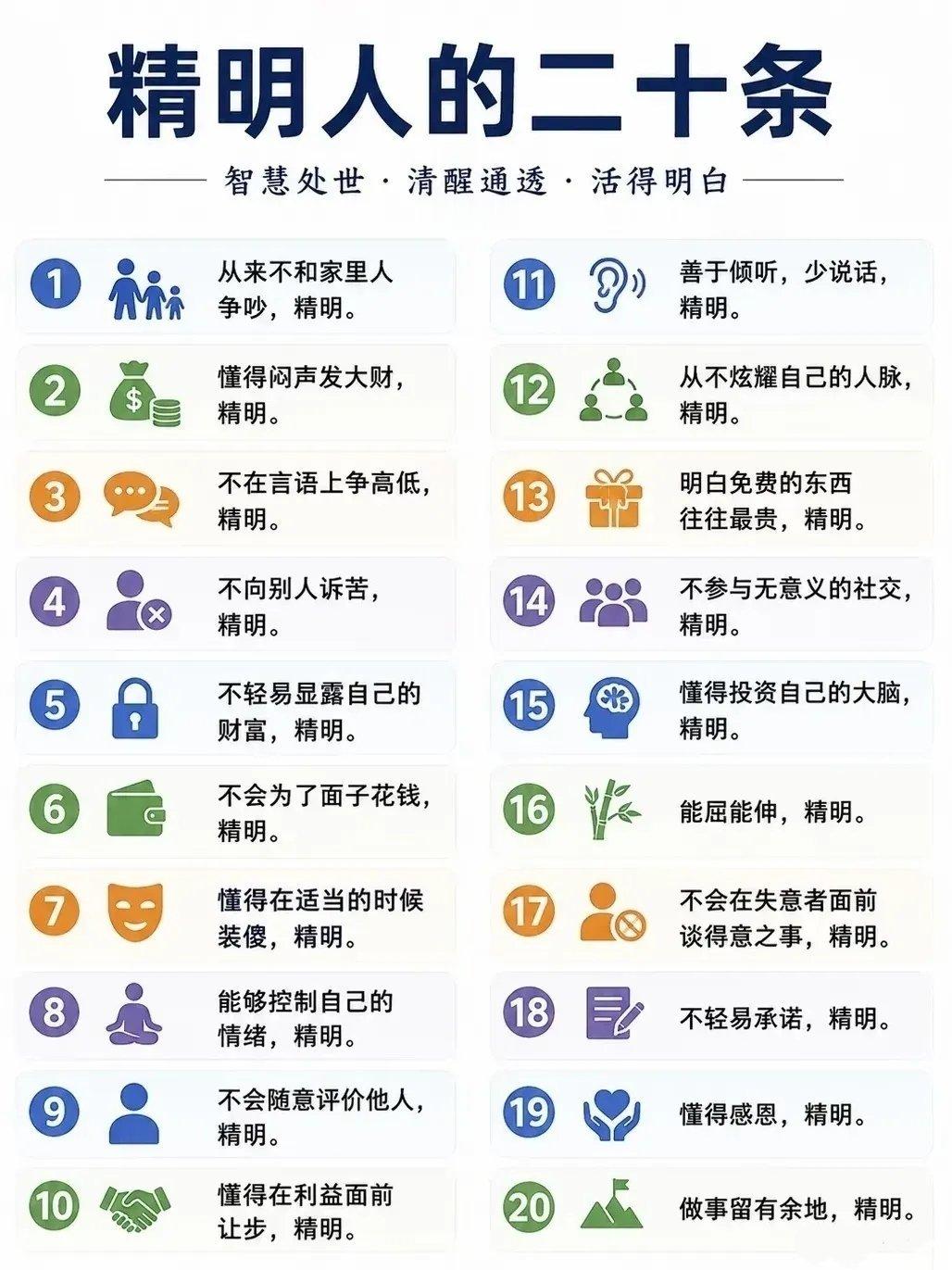 “精明人的二十条。”智慧处世·清醒通透·活得明白