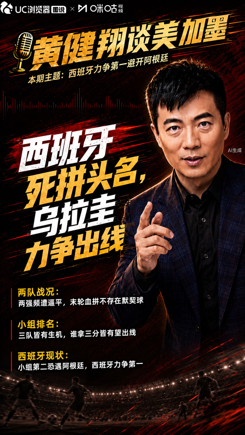 黄健翔说西班牙将力争领先