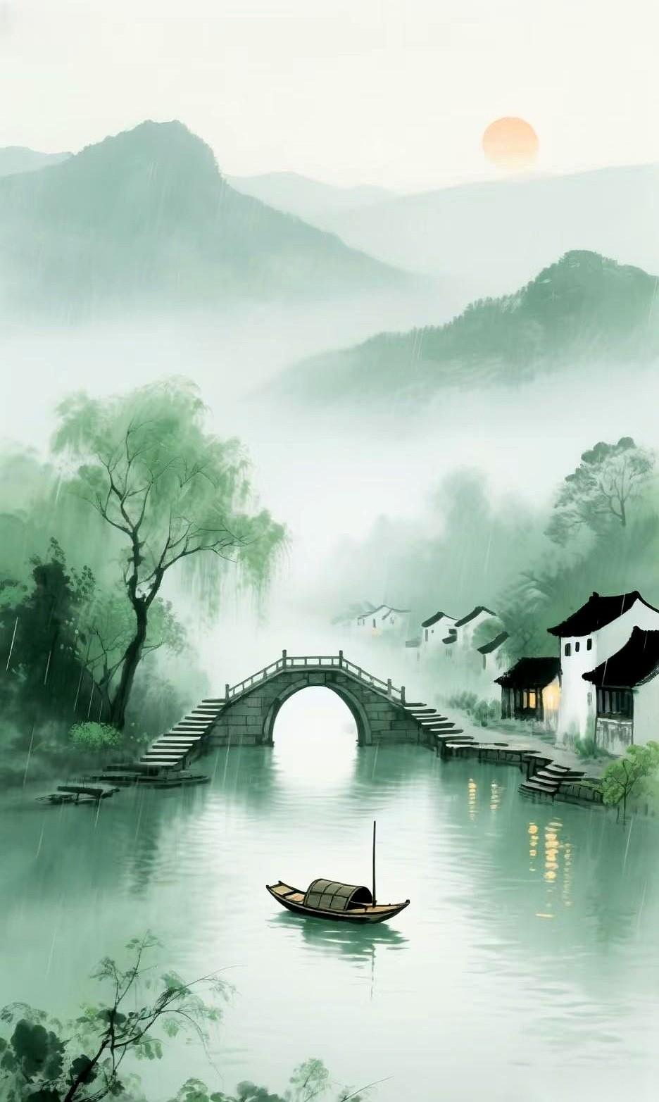 一副上联，就七个字：“一川烟雨笼桥影”。在一个雅集上抛出来，据说满屋子的高手，