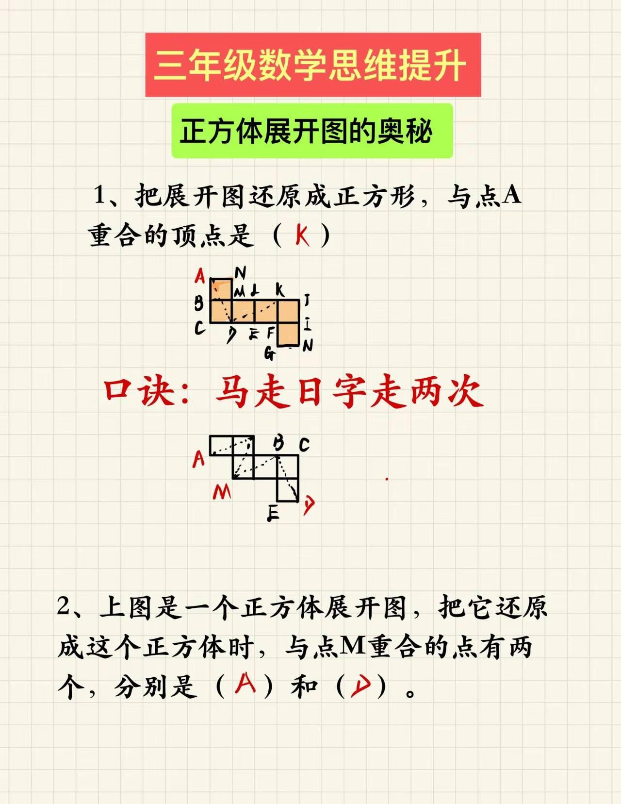 三年级正方体展开图的找点方法，学会就能用。三年级数学