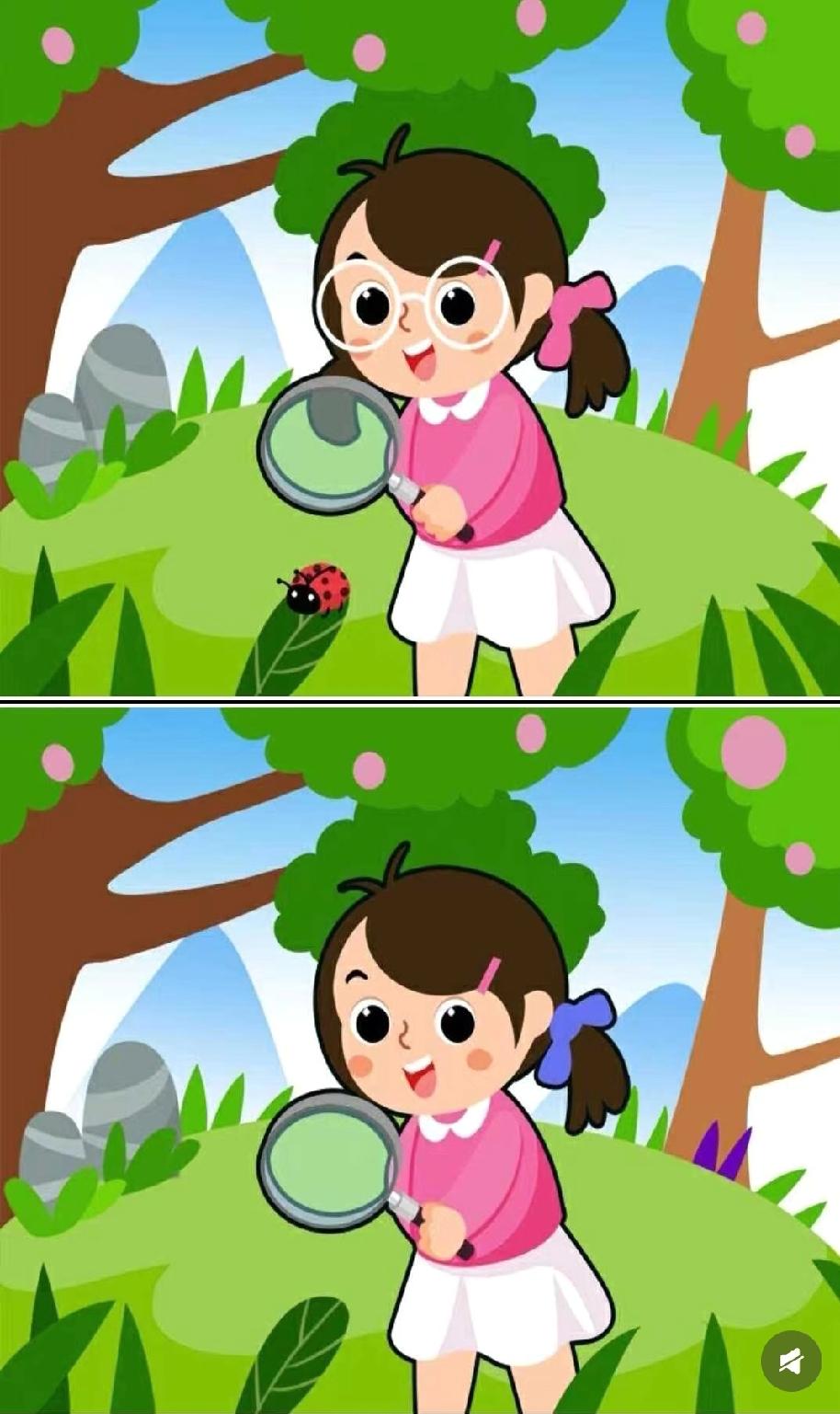 这2张观察昆虫的图藏了3处不同！我看了3分钟才找全，你能10秒揪出1处吗？