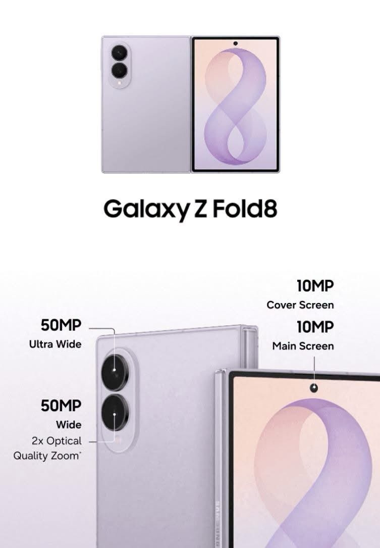 三星GalaxyZFold8资料泄露差不多了，也是阔折屏设计，比苹果提前发
