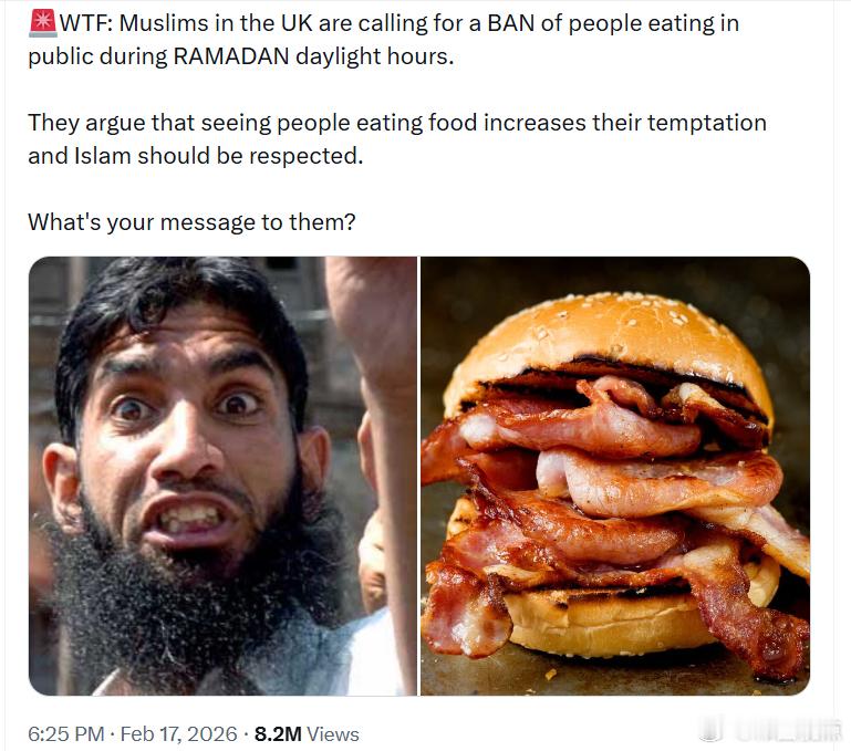 英国的穆斯林正在呼吁禁止在斋月白天公开吃东西。他们认为，看到别人吃东西会增加自己