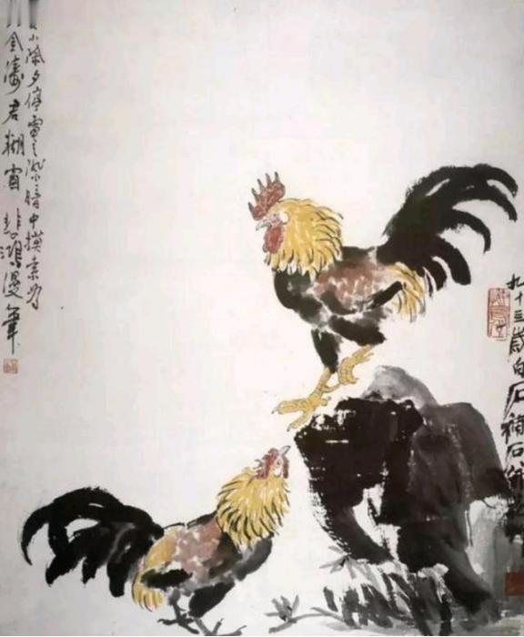1947年，徐悲鸿刚提笔画完两只公鸡，突然停电了，于是便封笔作罢，一直到去世时都