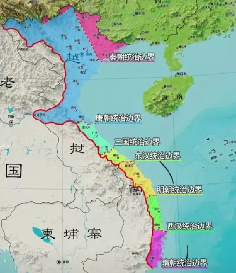 中国历朝历代，统治越南的最南边界。其中隋炀帝最厉害，几乎把越南最南部纳入版图