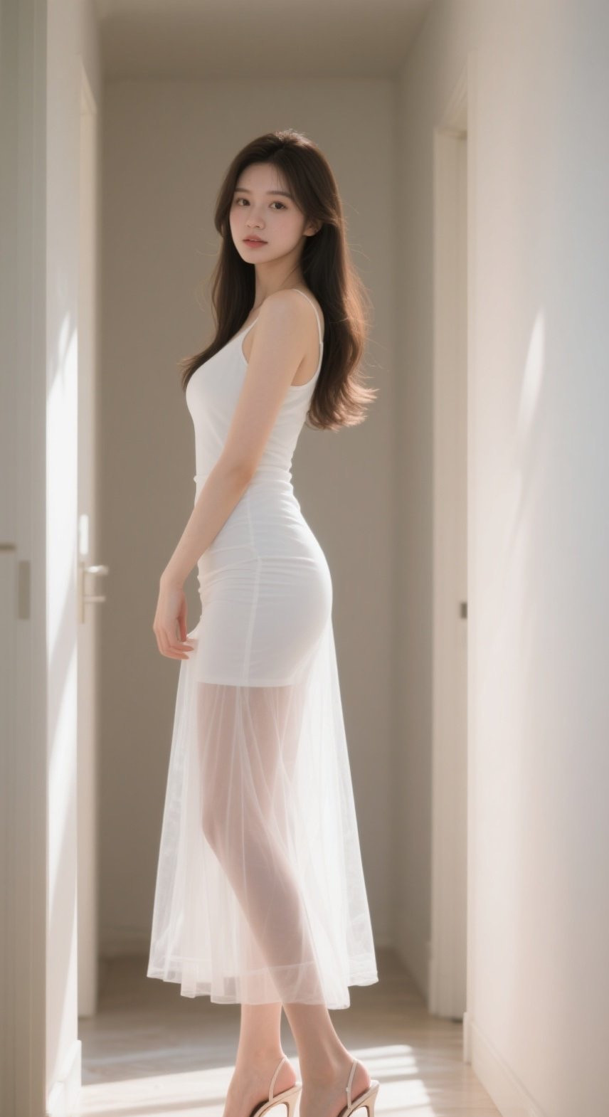 清丽美眉白裙素雅，长腿线条撩人无数