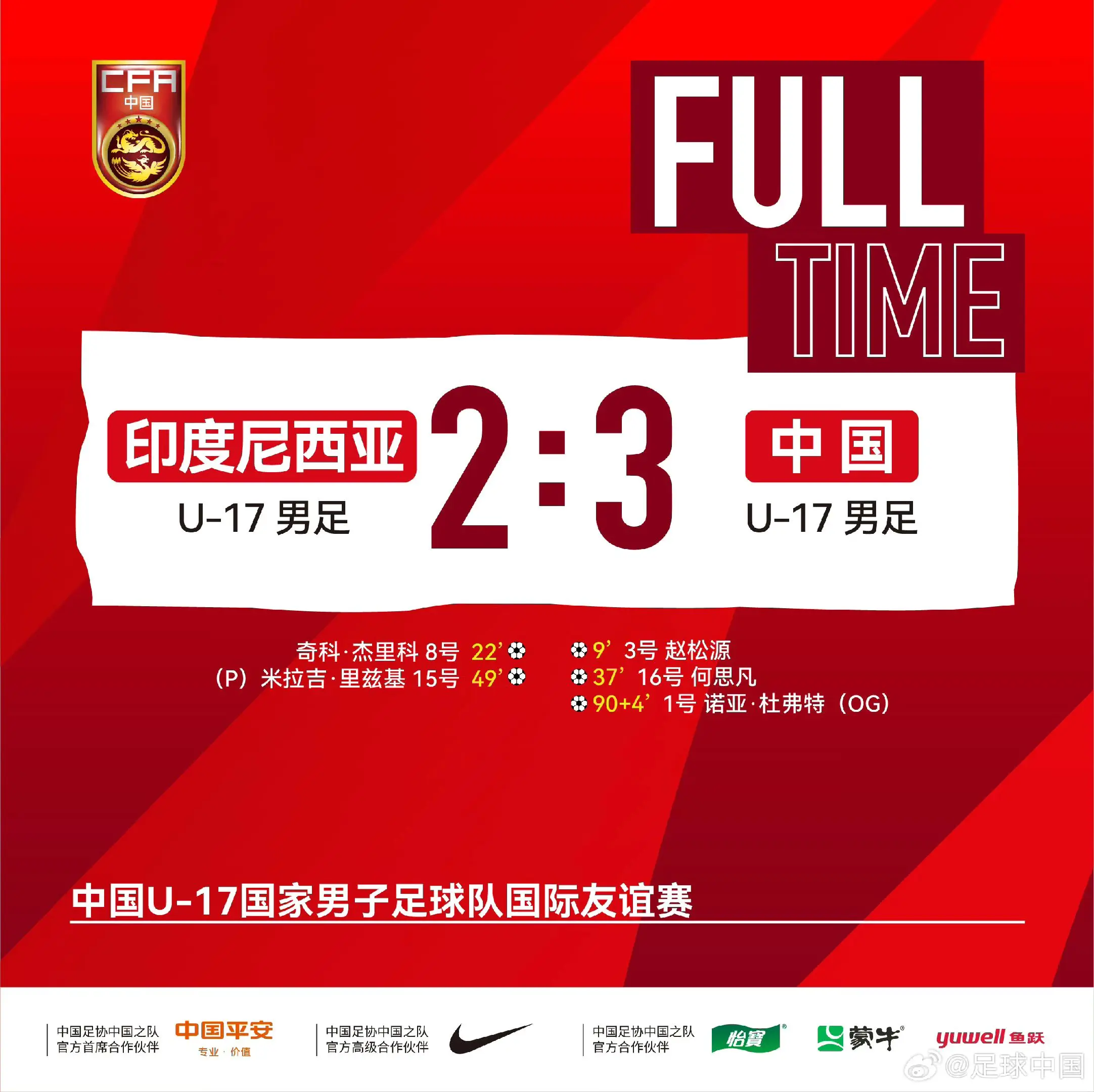 我评论了 的作品： 中国U-17国家男子足球队国际友谊赛，中国队3比2...