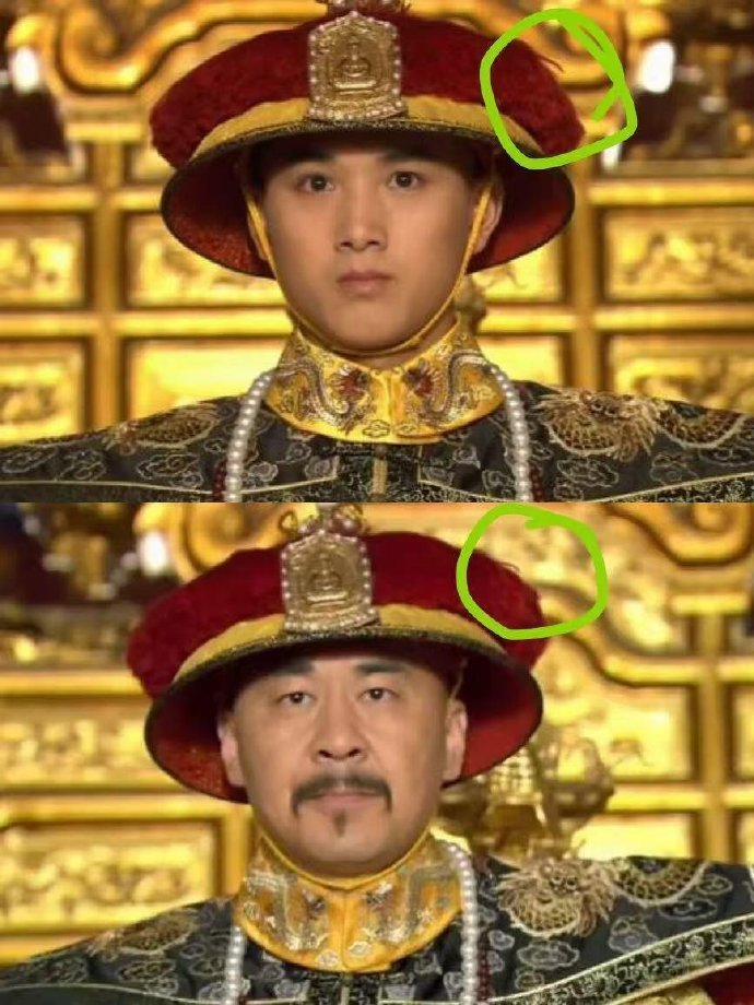 《甄嬛传》大胖橘和四阿哥同时登基的，帽子炸毛的地方都一样[doge]​​​​