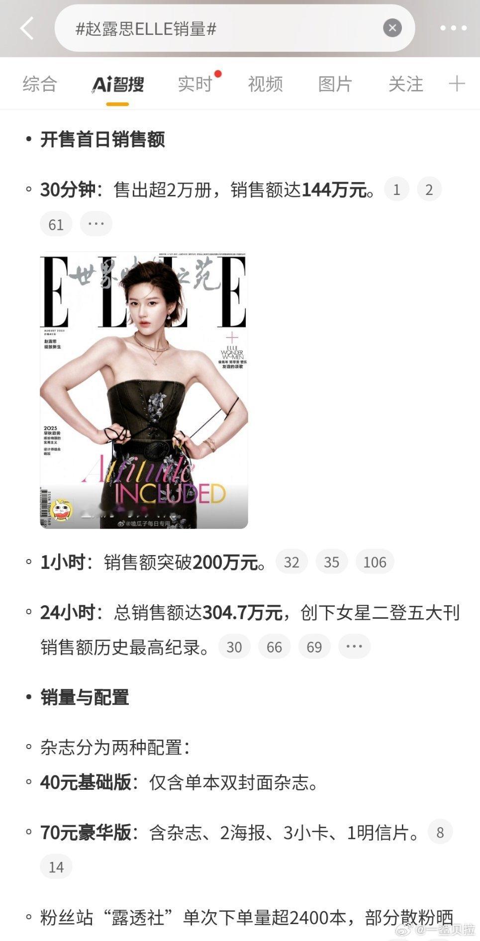 300万是什么水平？赵露思ELLE销量​​​