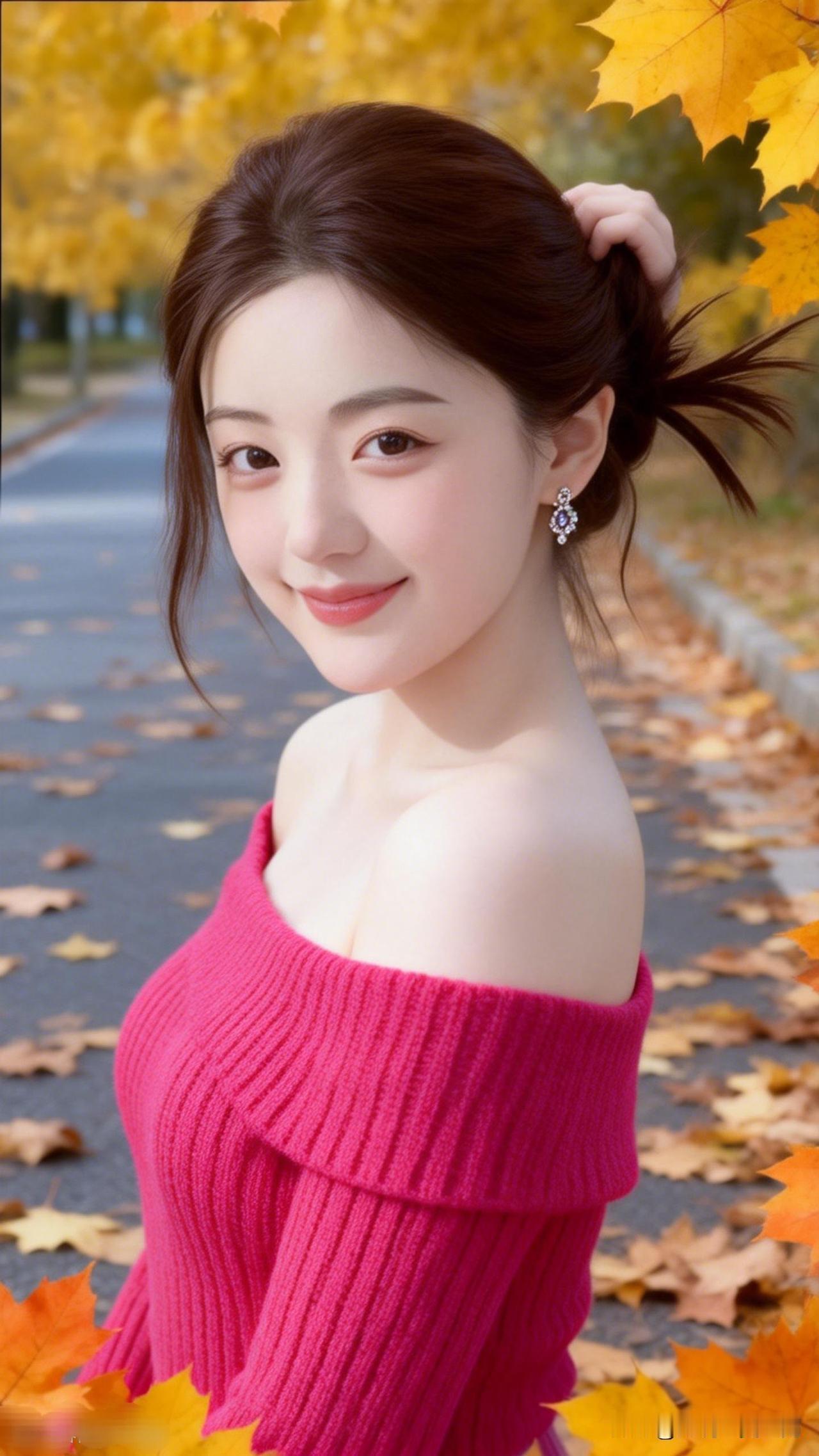 秋日暖阳下的甜美少女，粉色毛衣与落叶相映成趣。什么才是真正的古典美人?