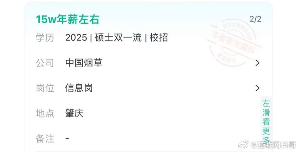 烟草单位工资水平，也就那样。​​​