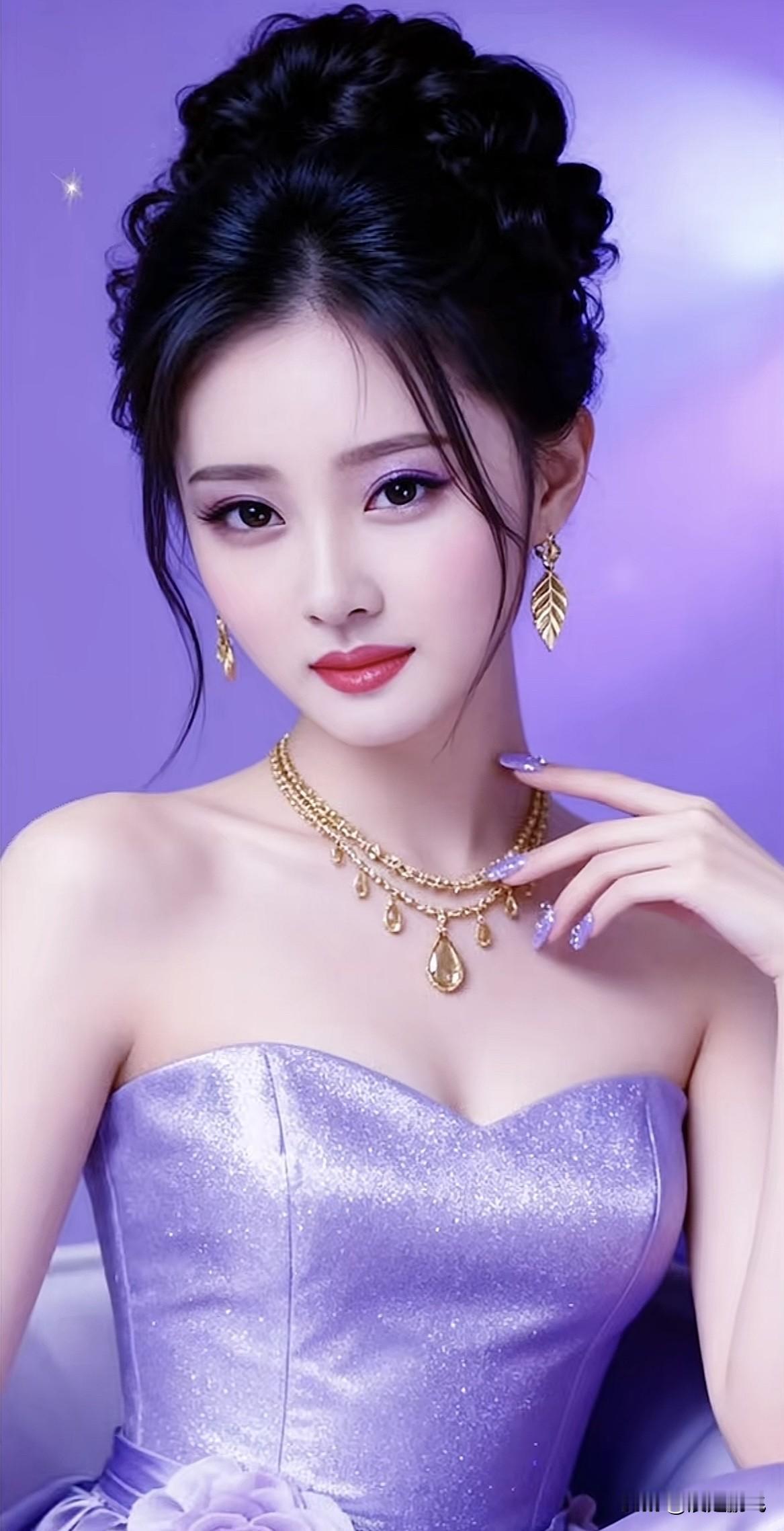 紫衣美人，金饰映辉。紫衣佳人写真紫衿美人紫调美人照紫衿美人紫调美人照紫