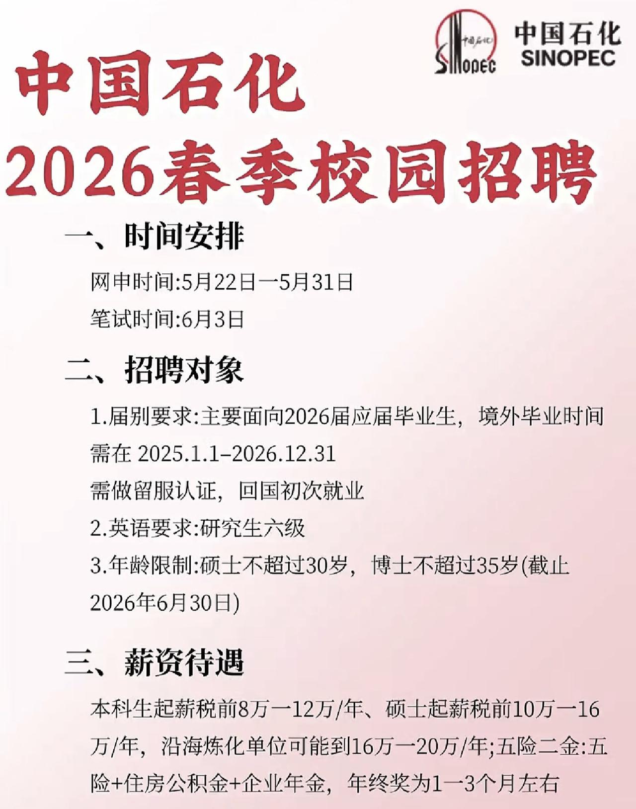 中国石化2026春季校招正在进行网申，注意一下，作为老师，我得提醒各位同学，这次