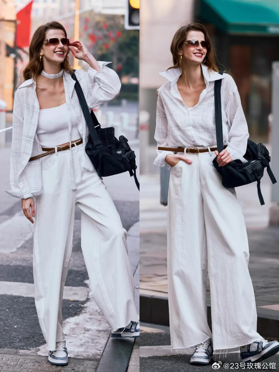 “阔腿裤+低跟鞋”是春天最百搭穿法，这样搭配简约利落！“阔腿裤+低跟鞋”是春天最