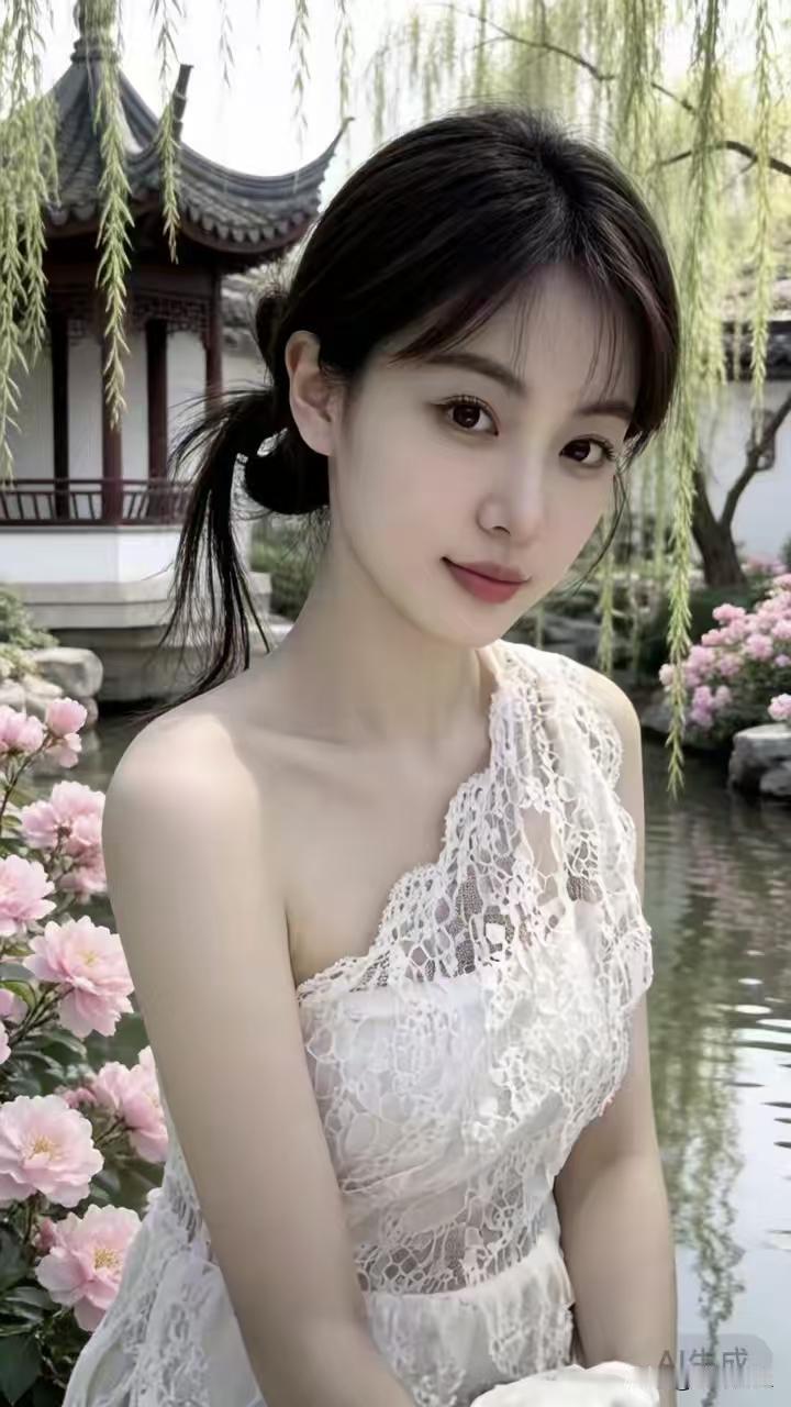 清江引·青春一瞥素缕蕾丝斜影垂，轻绾青丝媚。晴光落眉间，年少芳华醉，一