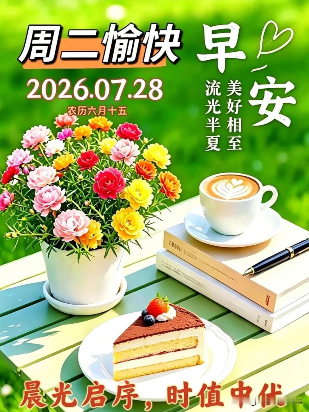 7月28日，周二早安，致身边各位朋友。新的周二如约而至，时光走到7月28日