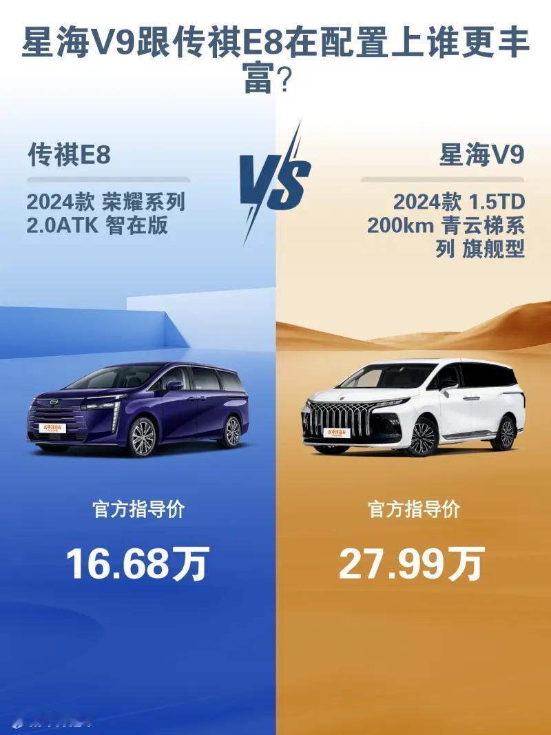 传祺E8和星海V9不知道该如何选但就说这价格还是选择便宜点的要说舒适