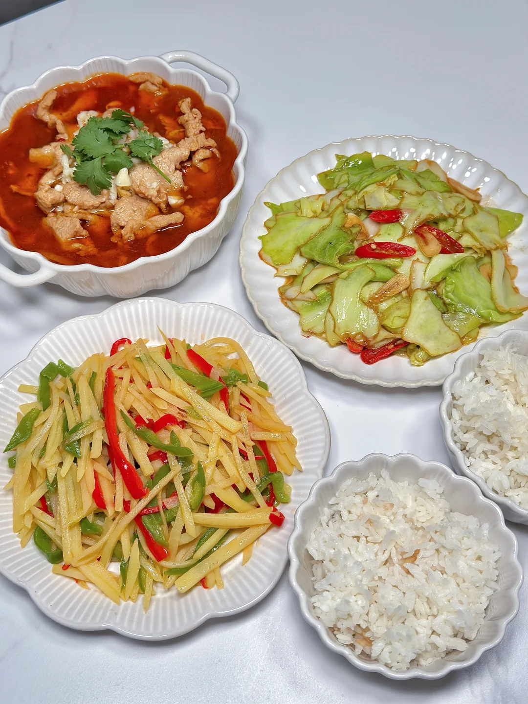 ✅晚餐分享｜水煮肉片➕醋溜包菜➕土豆丝