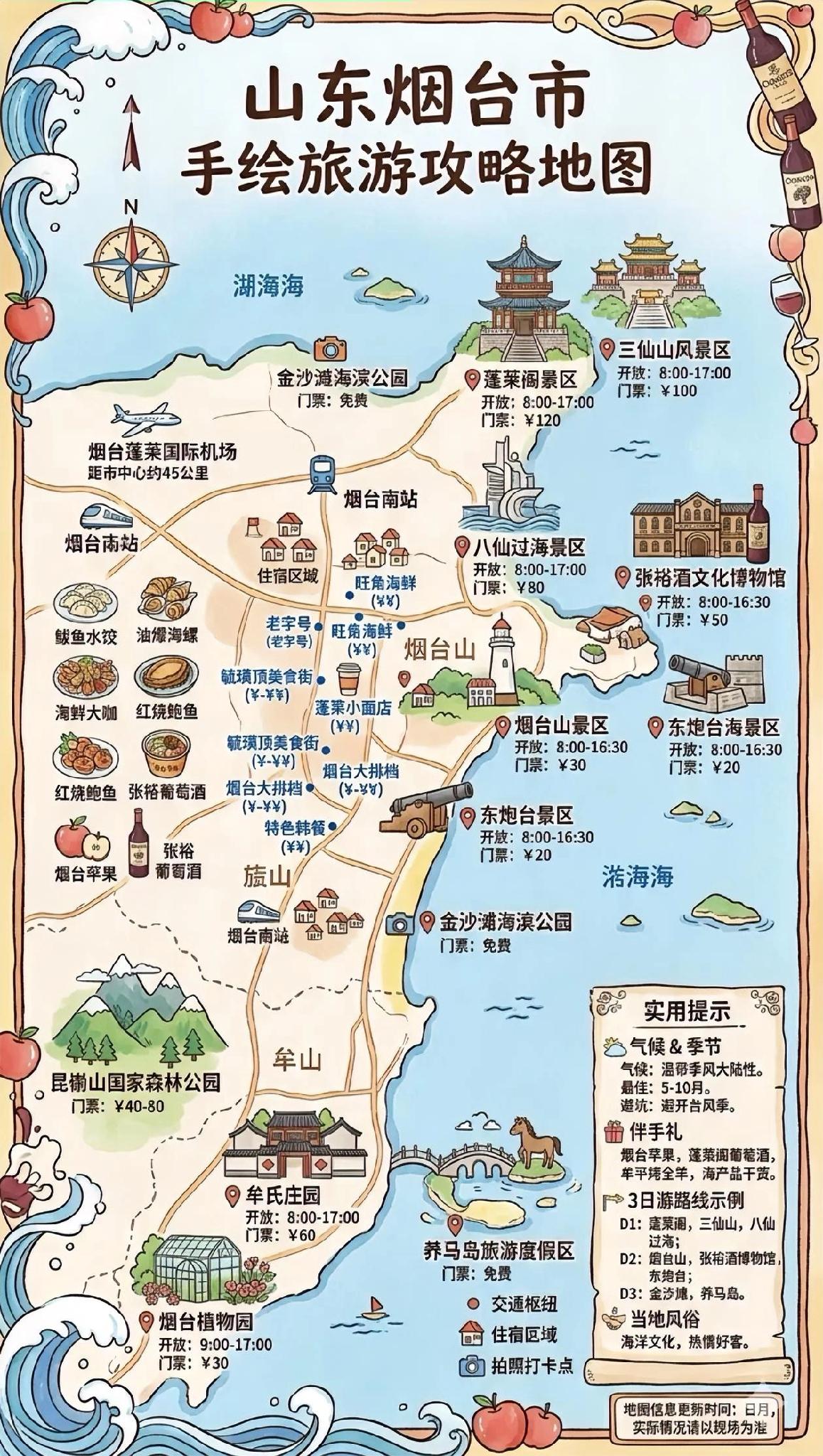 手绘版～烟台旅游地图！