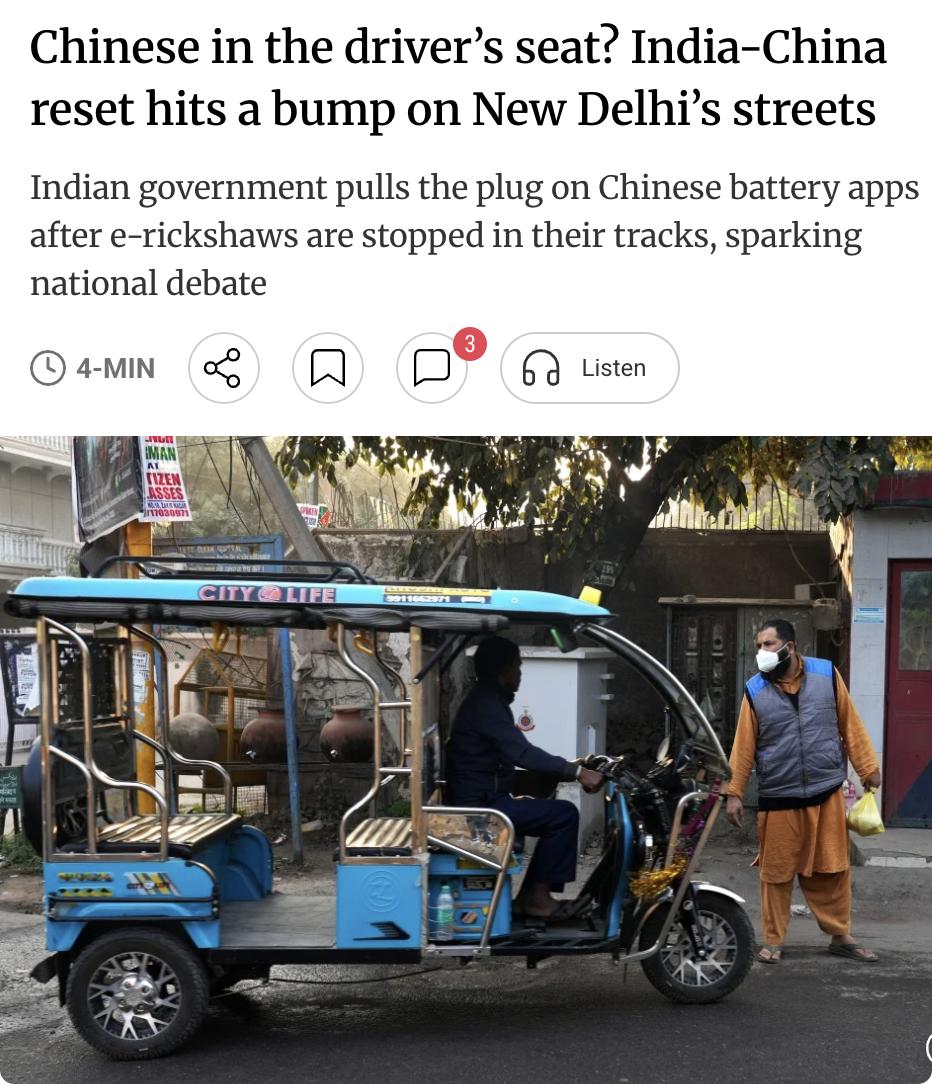 外媒：印度新德里近期发生多起电动三轮车（e-rickshaw）行驶途中突然停摆事