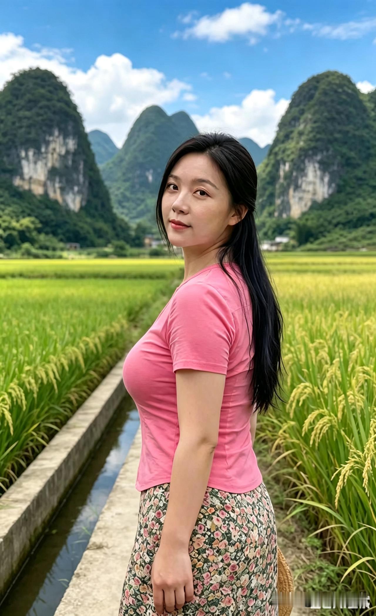 顺路途经乡间稻田，金黄稻禾配喀斯特奇峰，随手拍出治愈山水画面我赶路途中偶然