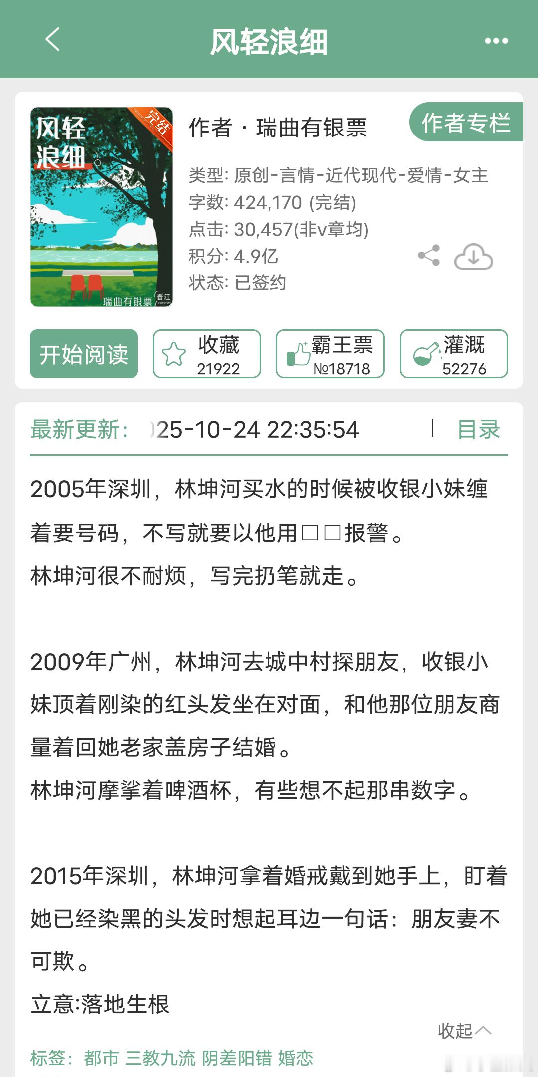 25年老牌作者完结的高分现言1《风轻浪细》瑞曲有银票2《明日如昼》随侯珠3《知名