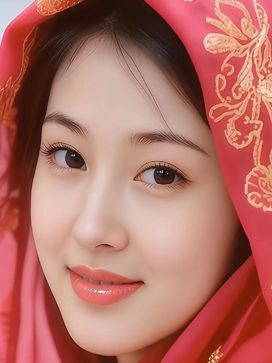 “温柔甜美的东方美人，红衣飘逸，笑靥如花。”🌸💄👗