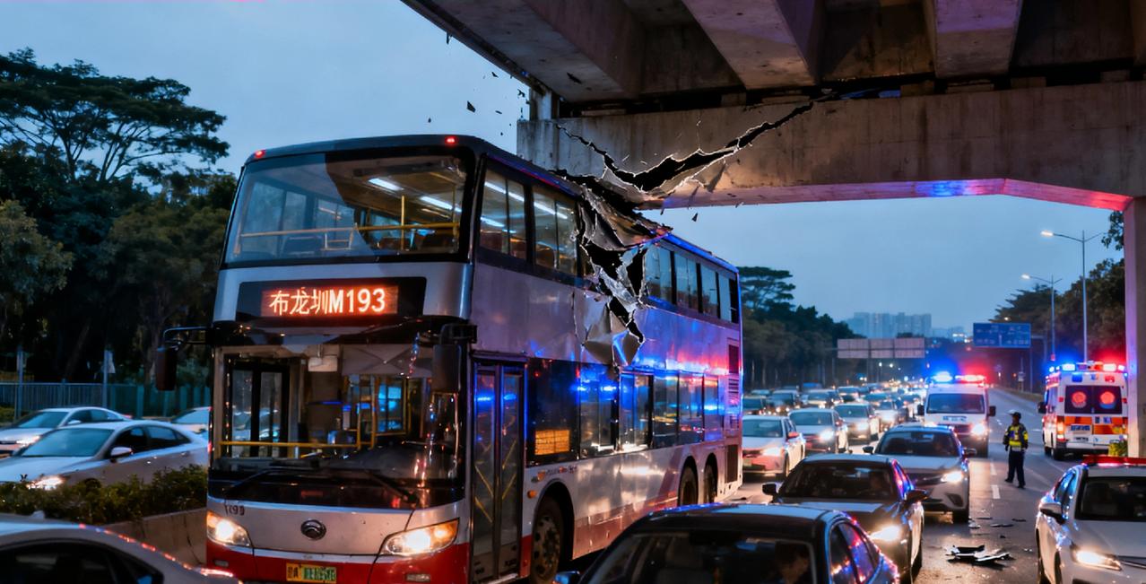 吓懵了!深圳双层巴士二层被刮平,真相是司机没注意这个细节,乘客只受轻伤1