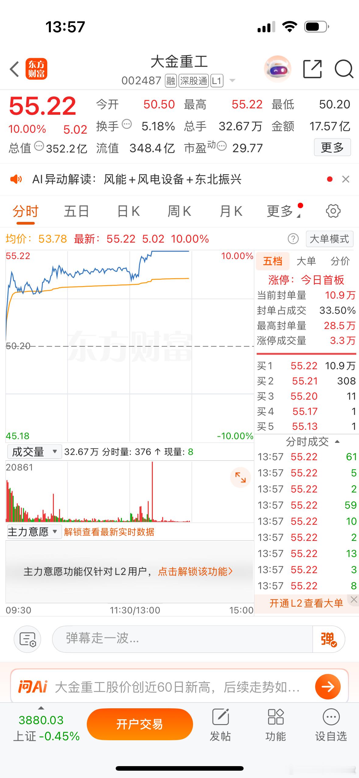 大金上板了。这种才是走独立走势的票，太稳了。把风电板块都给带起来了。