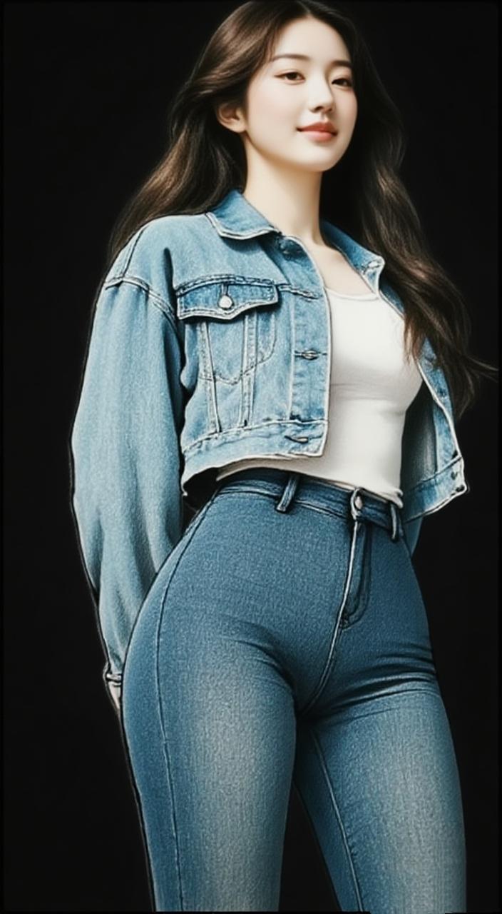 《牛仔衣里的轻生活》浅蓝牛仔裹着烟火气，白T的软绵衬出舒展的轮廓。她立在素