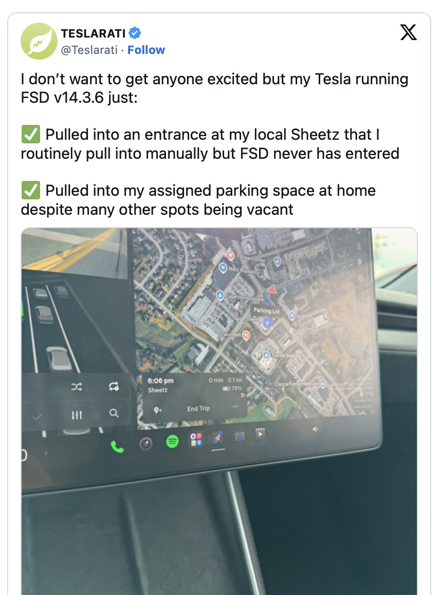 特斯拉FSDv14.3.6的一些进步和倒退继堪称FSD最佳版本之一的v14.3