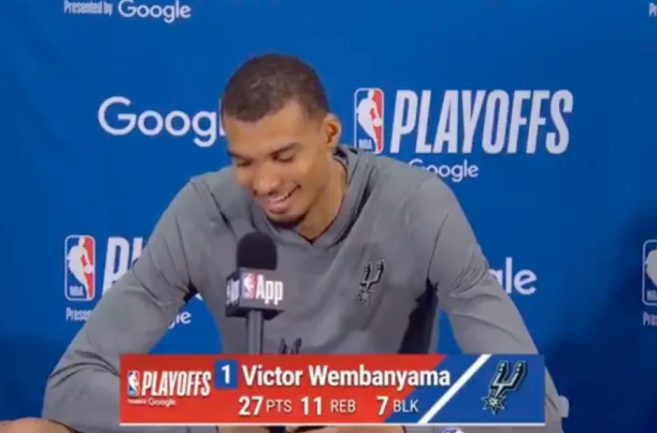 NBA季后赛，马刺战胜开拓者。赛后文班亚马谈到了达龙-福克斯：“他让比赛充满乐