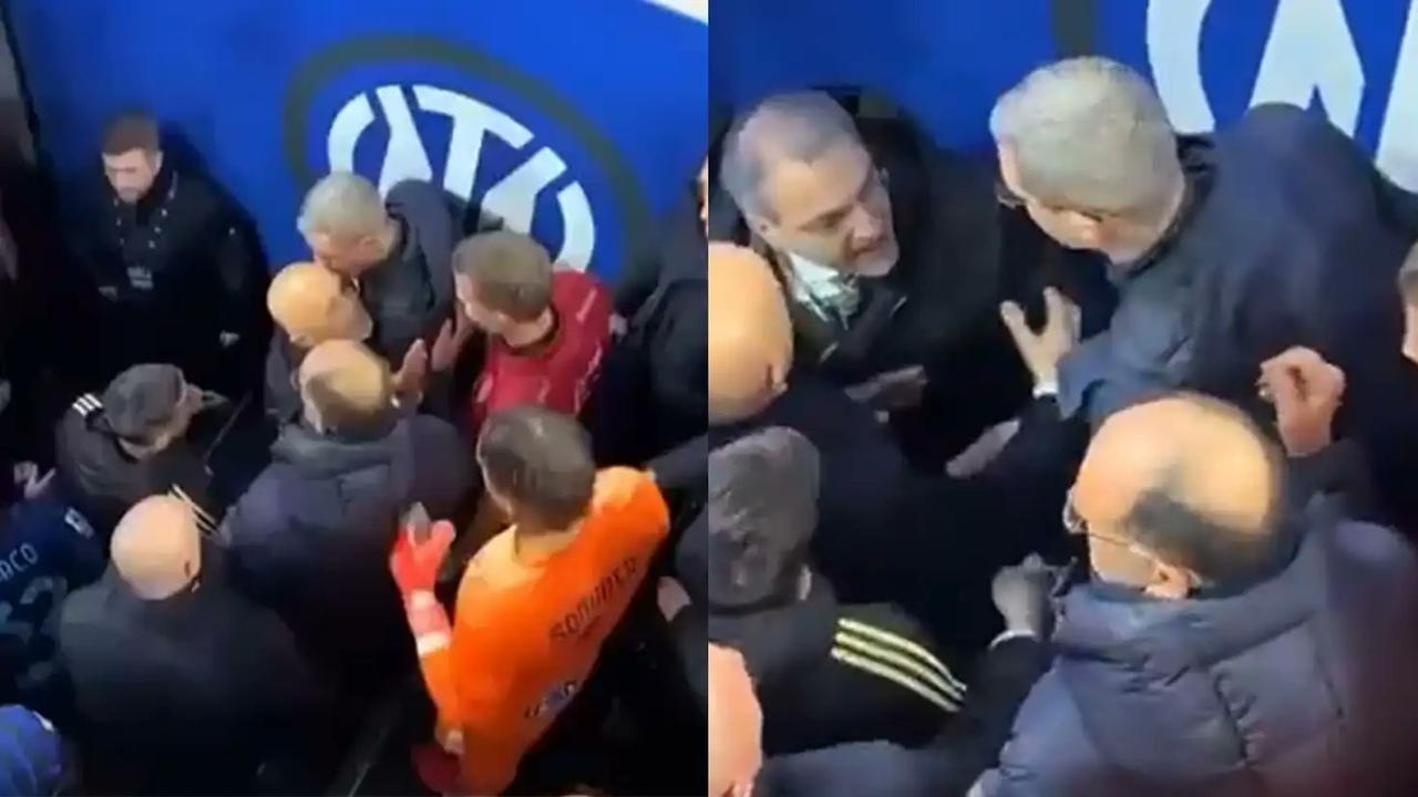 【还原国家德比中场休息时球员通道的冲突】中场哨响，当两队球员返回更衣室时，梅