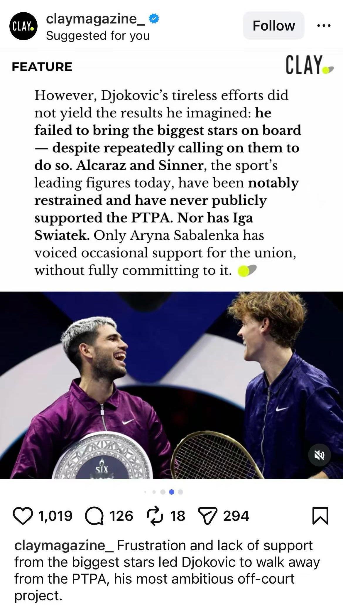 网球talking大会德约科维奇退出ptpa德约退出PTPA矛头指向辛纳跟阿