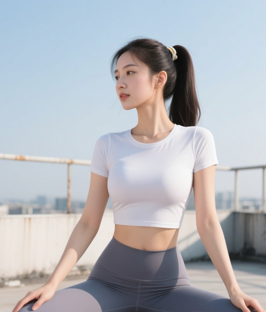嫩妹天台练瑜伽，傲人身材似火辣