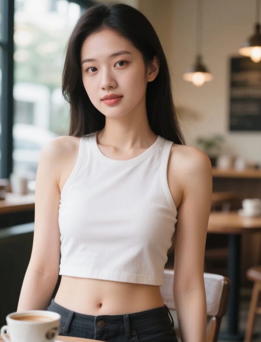咖啡馆角落的亚洲美女，文艺清新的午后时光