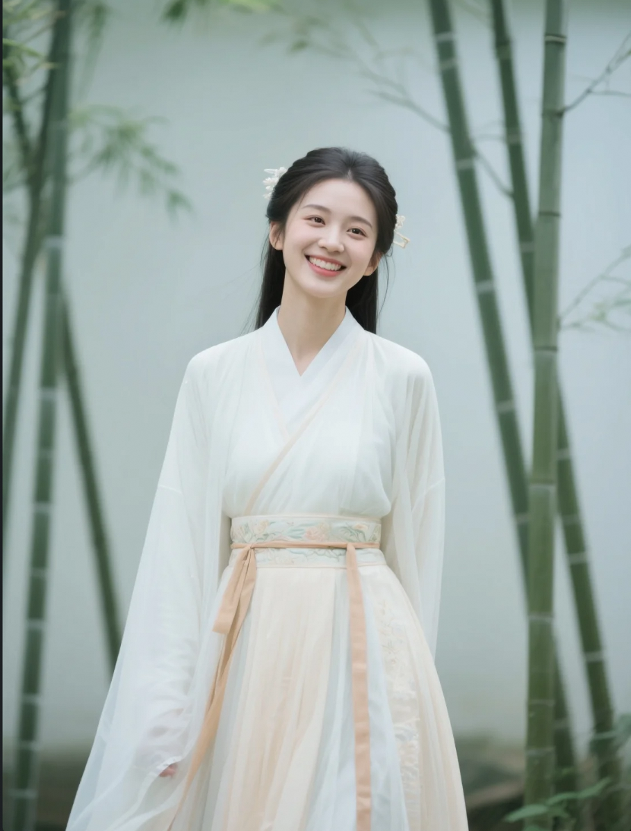 汉服霓裳映古韵，佳人浅笑梦千年
