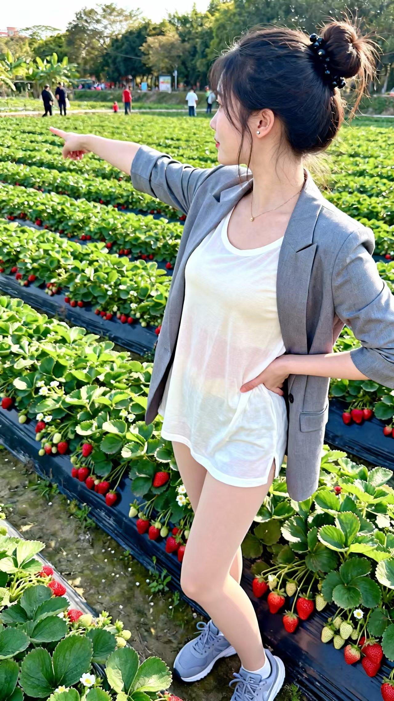 摘草莓新农人计划农村生活记录果园采摘冬天里的第1颗草莓。