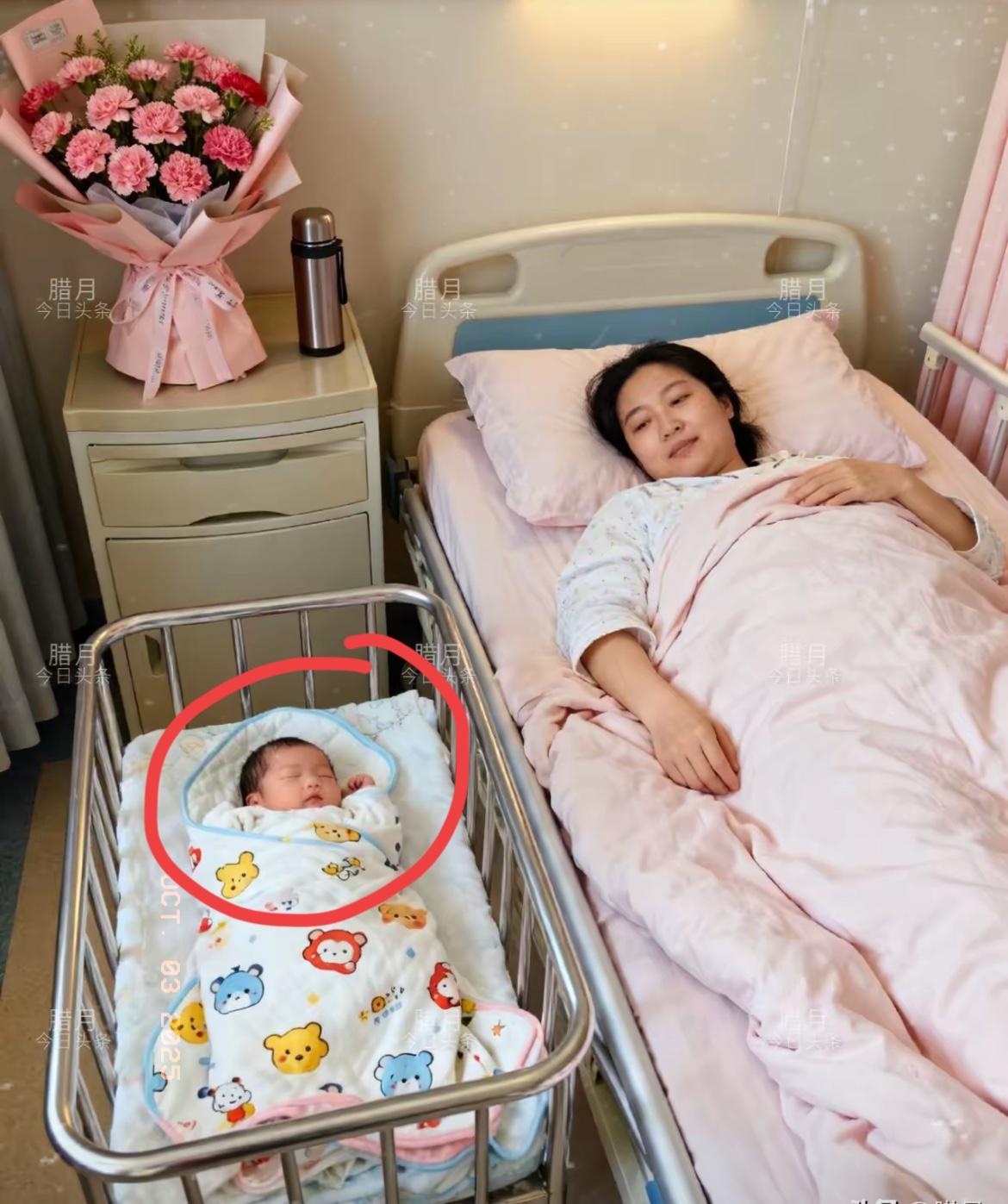 昨天去医院看朋友家刚出生的宝宝，一进病房直接愣了——旁边病床的产妇看着比我妈