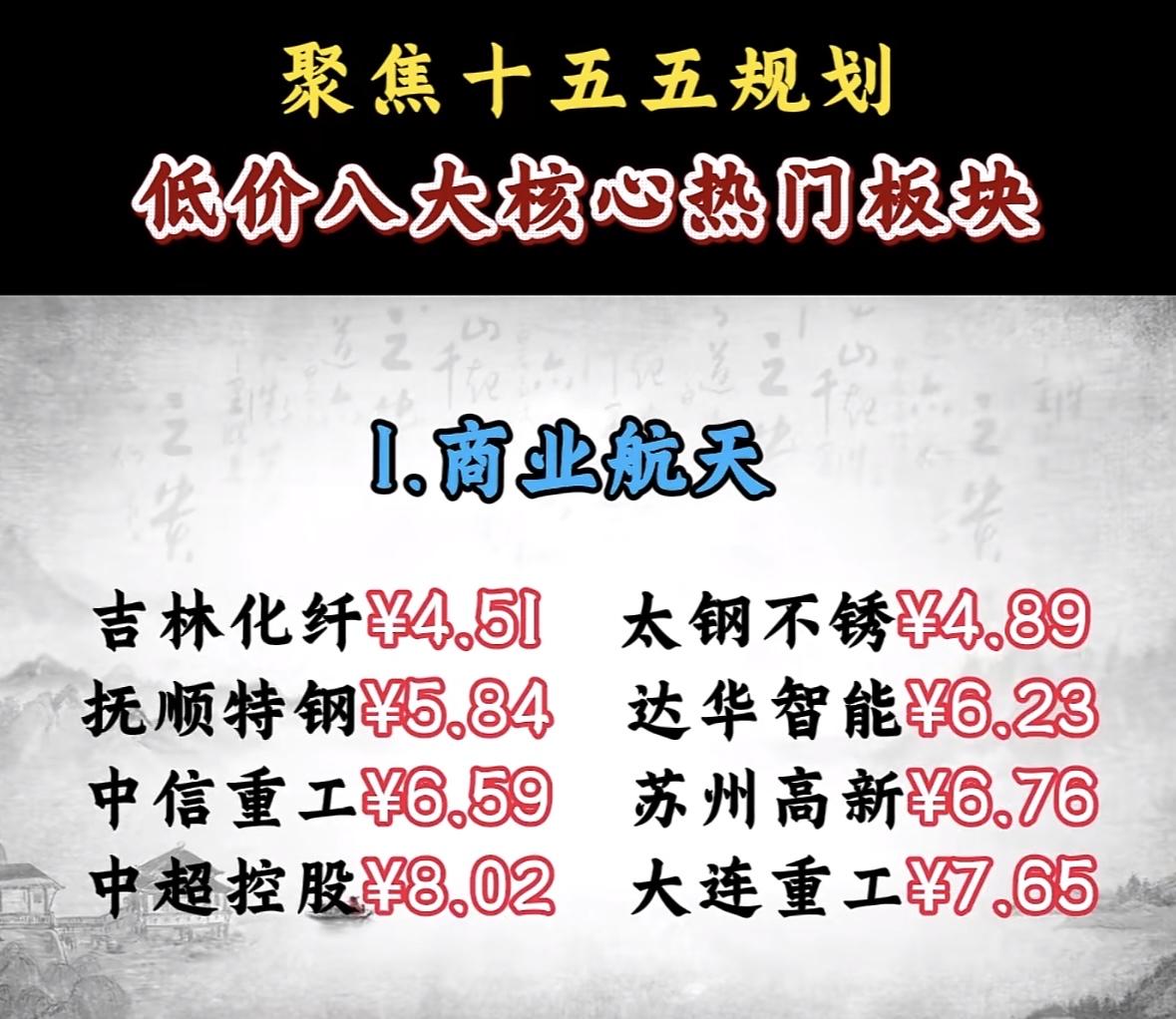 十五五规划，低价八大核心热门板块十五五规划聚焦商业航天，热门股异动明显，