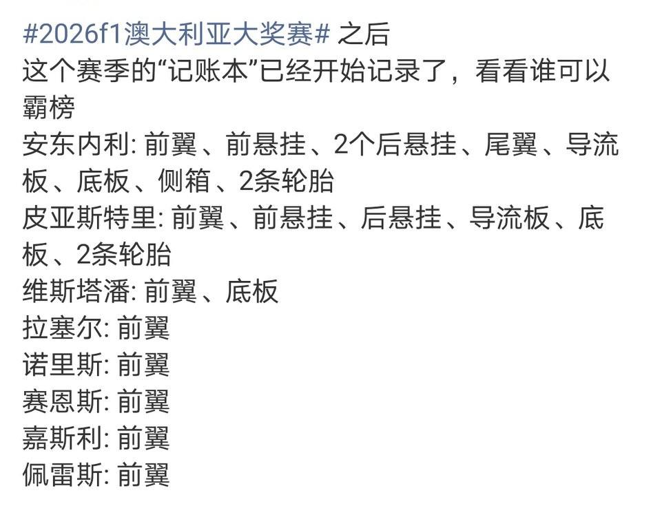 澳大利亚大奖赛结束后，梅奔修车已经花费1057000美元。也有法拉利小红牛马丁哈