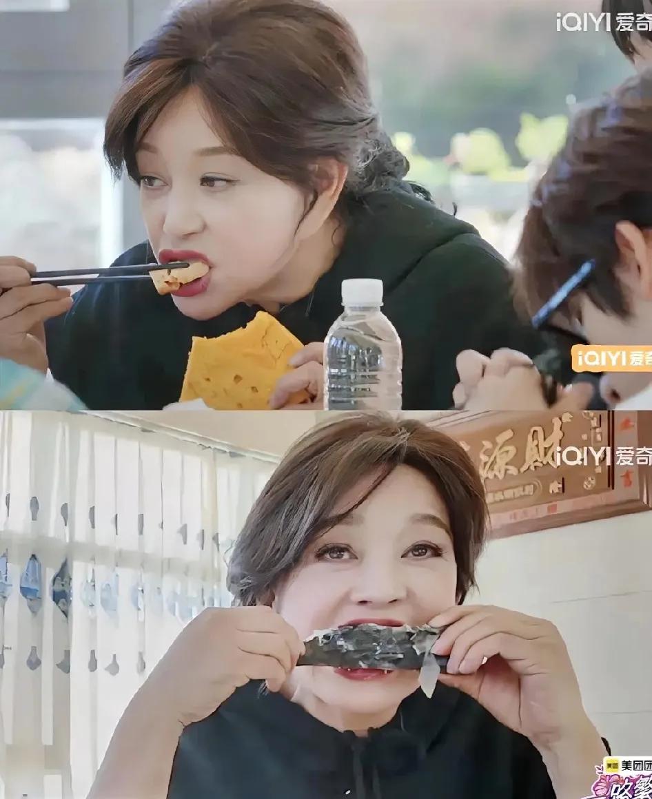 刘晓庆告诉女人一个道理，想要身体好，吃肉少不了。你看她在一路繁花上，无论是去北