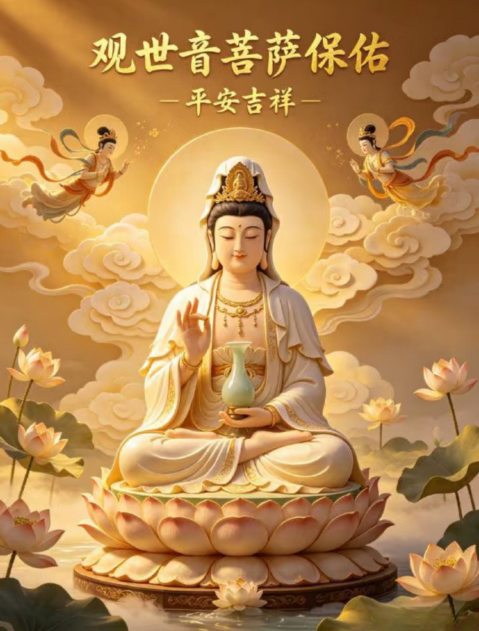 遇到菩萨，祈福接福，默念心想事成🙏承蒙菩萨庇佑，愿阖家平安康健、万事顺遂，所求
