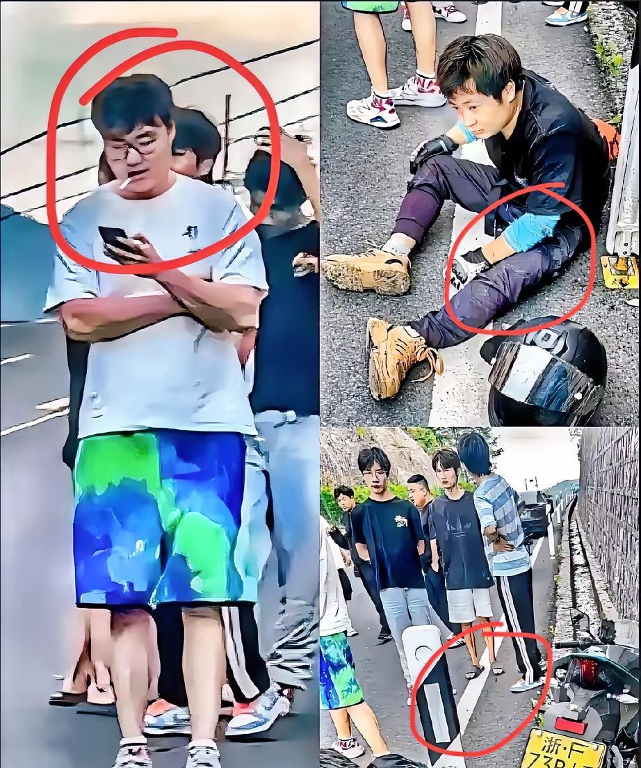 保时捷车主撞了人后，第一时间去拿车牌，随后就是抽烟，一群保时捷少爷们聚在一起有说